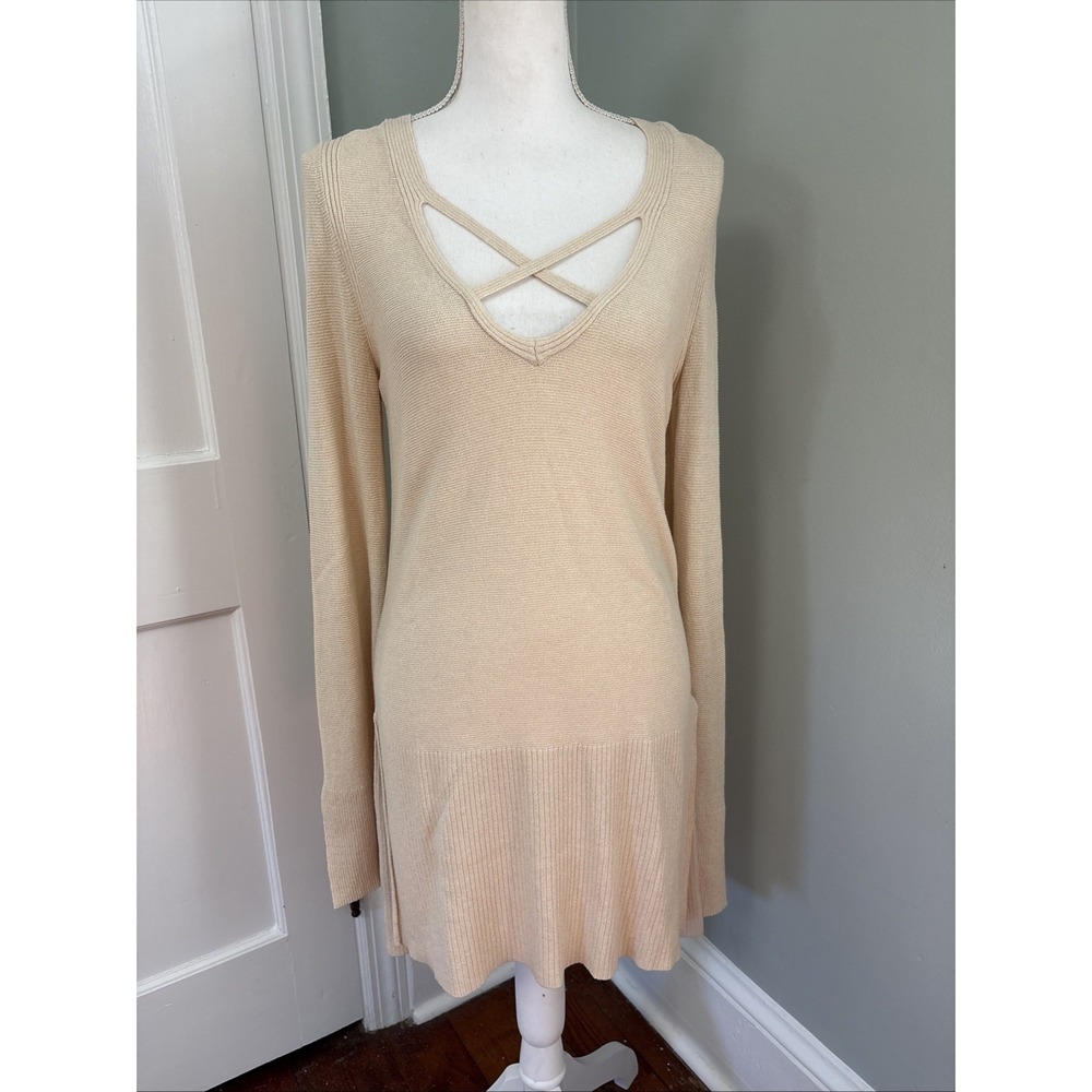 Free‎ People Medium Ivory Criss Cross Long Sleeve Pullover Sweater Tunic